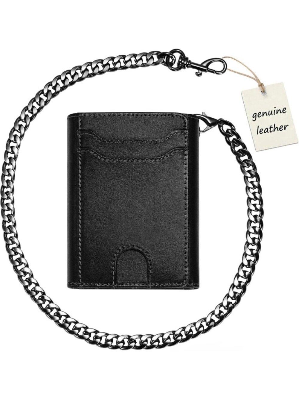 Genuine Leather Trifold Wallet for Men | RFID Blocking, Chain, Zipper Coin